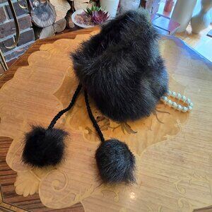 Vintage Fur Collar with Pompoms & Pearls, Child / Youth Size